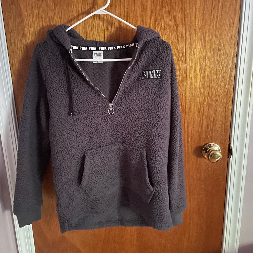 VS Pink dark grey sherpa hoodie